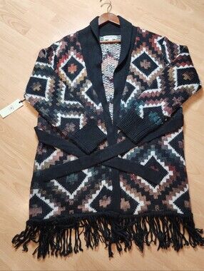 NWT Idyllwind Wool Blend Open Front Chunky Knit Cardigan Belt Southwestern XL